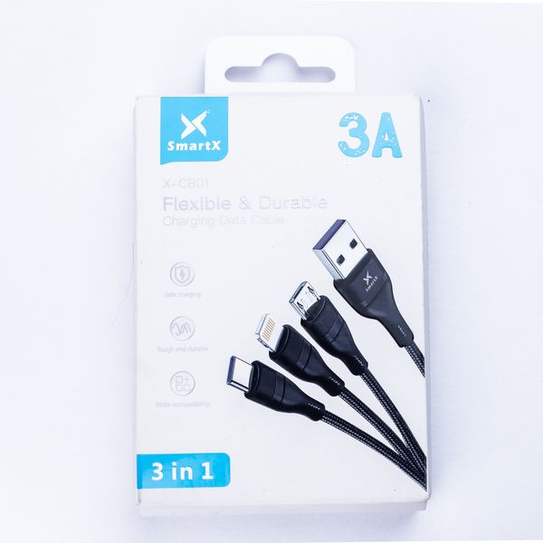 Кабель SmartX 3-in-1 Charging Data Cable USB-A to microUSB/USB-C/Lightning кабель для зарядки 3 в 1 UR521 фото